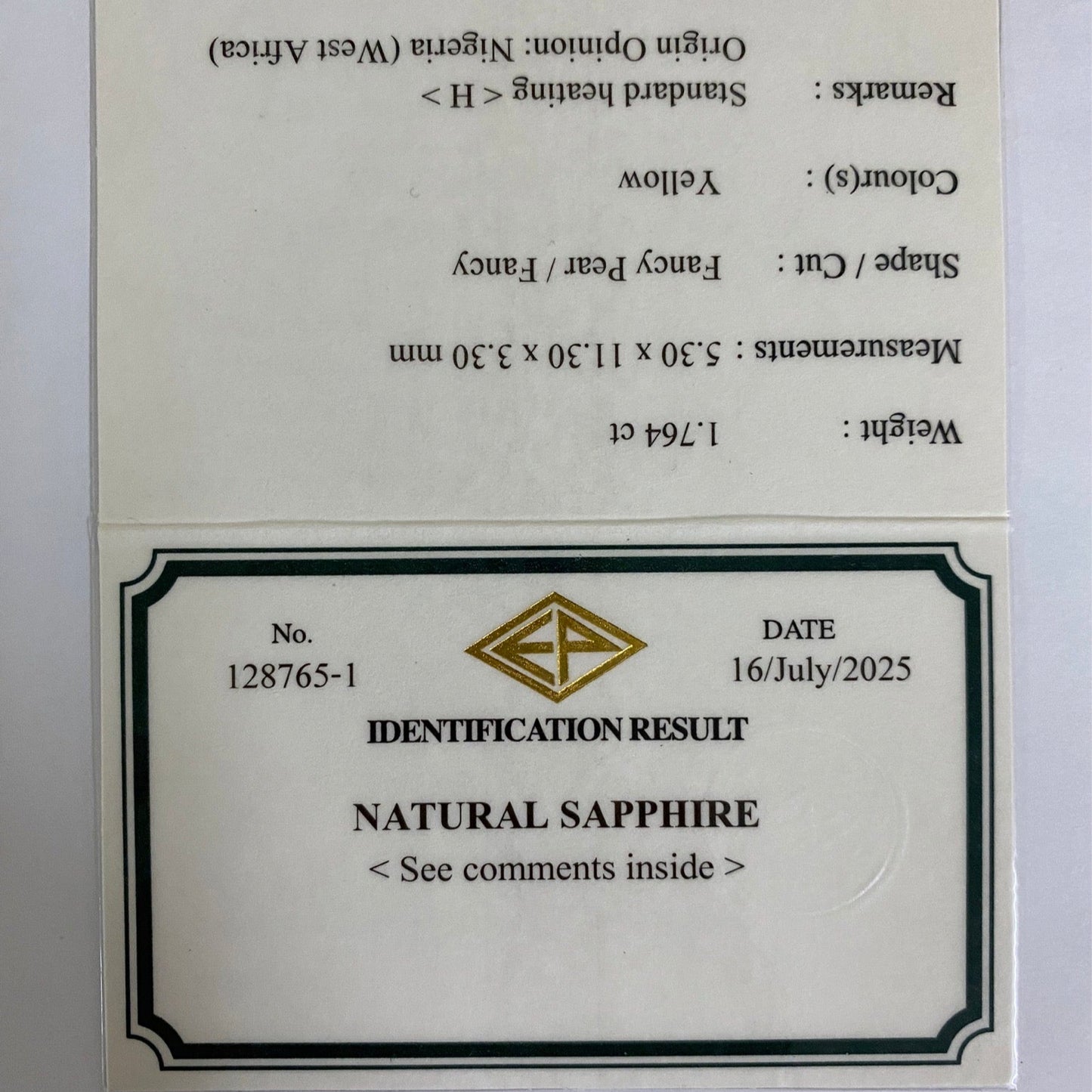 Yellow Sapphire 3.38ct→1.764ct / Nigeria