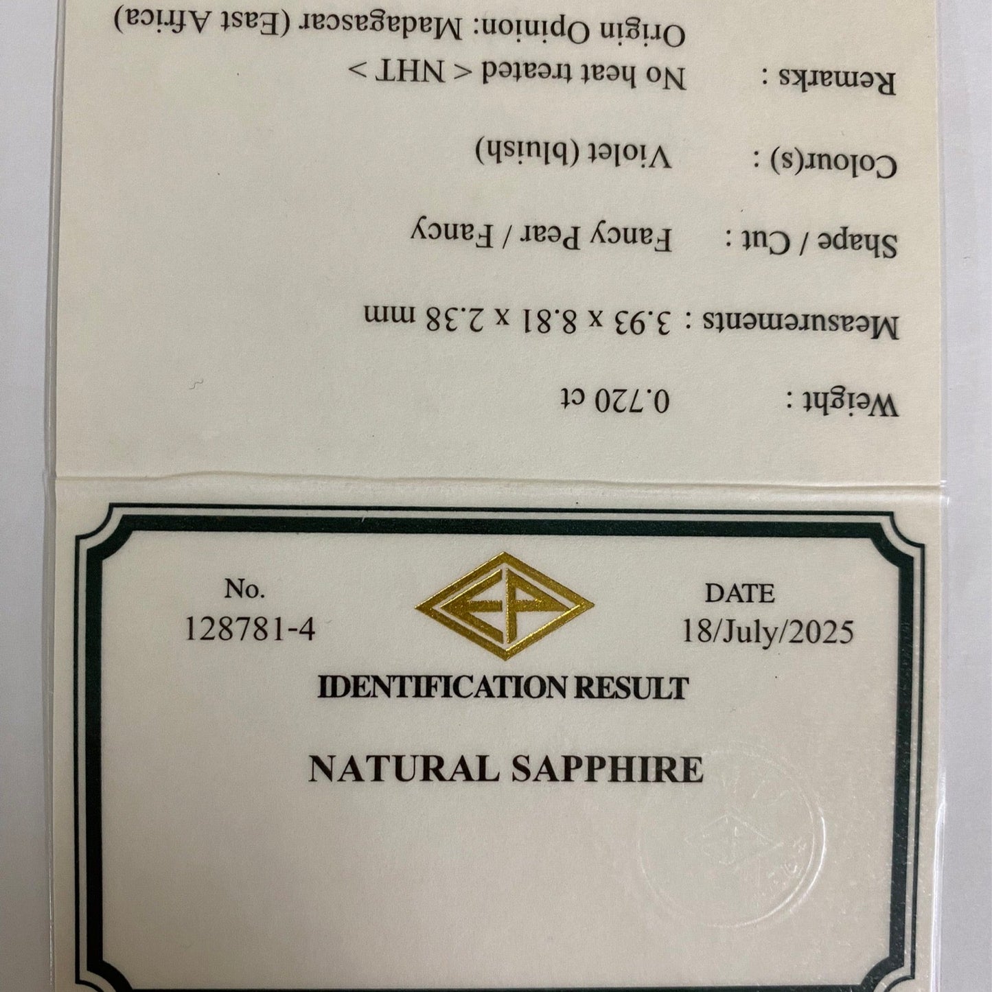 Un-Heat Sapphire 0.720ct / Madagascar
