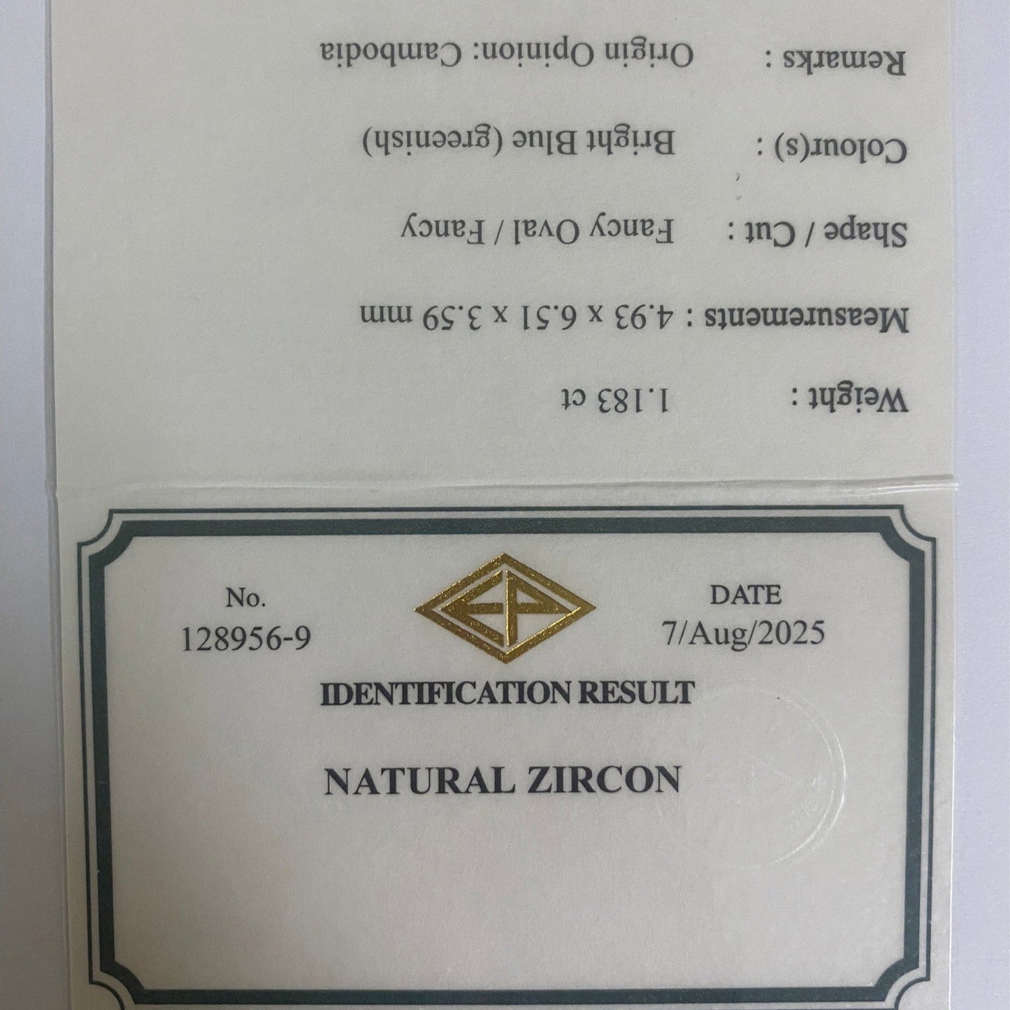 UV Tenebresent Zircon 1.183ct / Cambodia