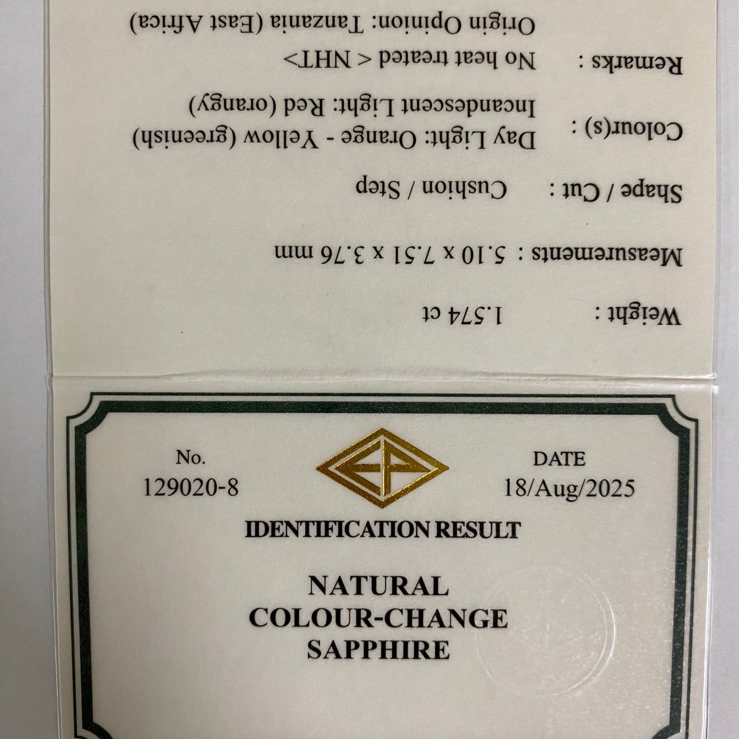 Un-Heat Color Change Sapphire 1.574ct / Tanzania