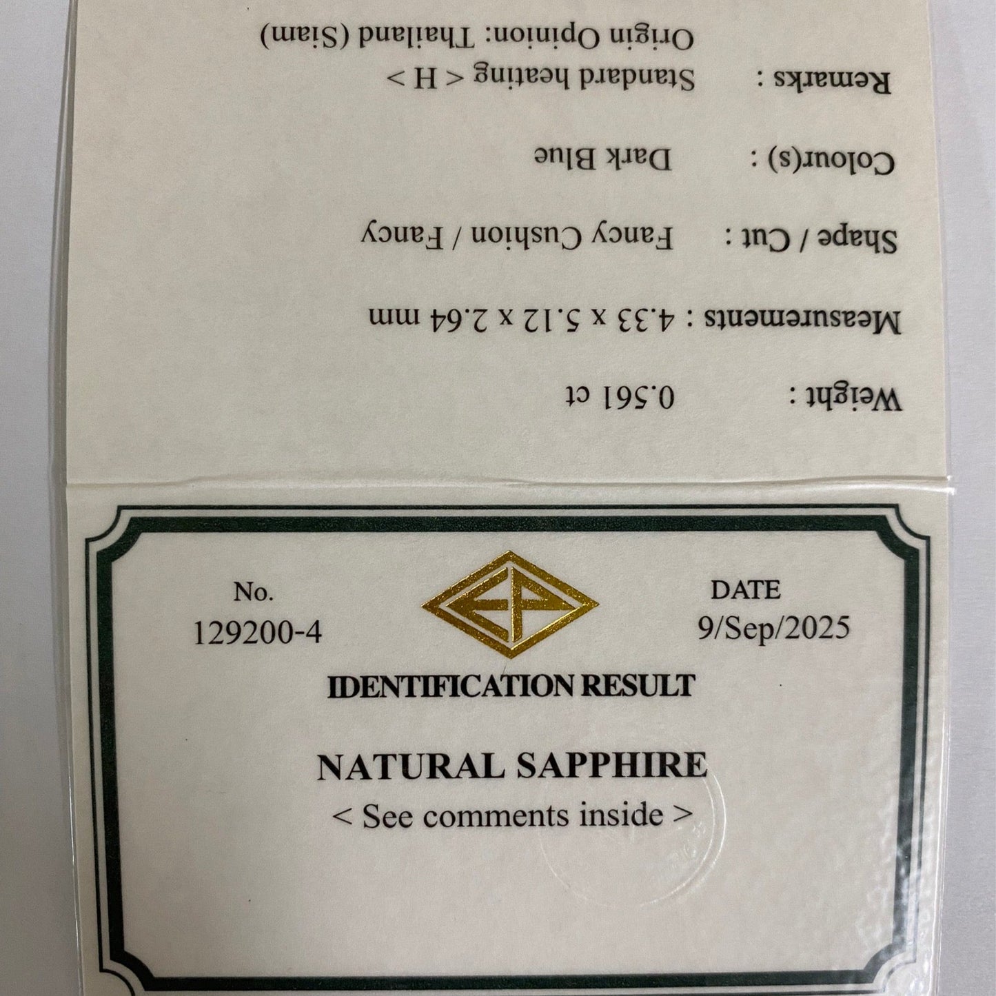 Deep Indigo Blue Sapphire 0.561ct / Thailand