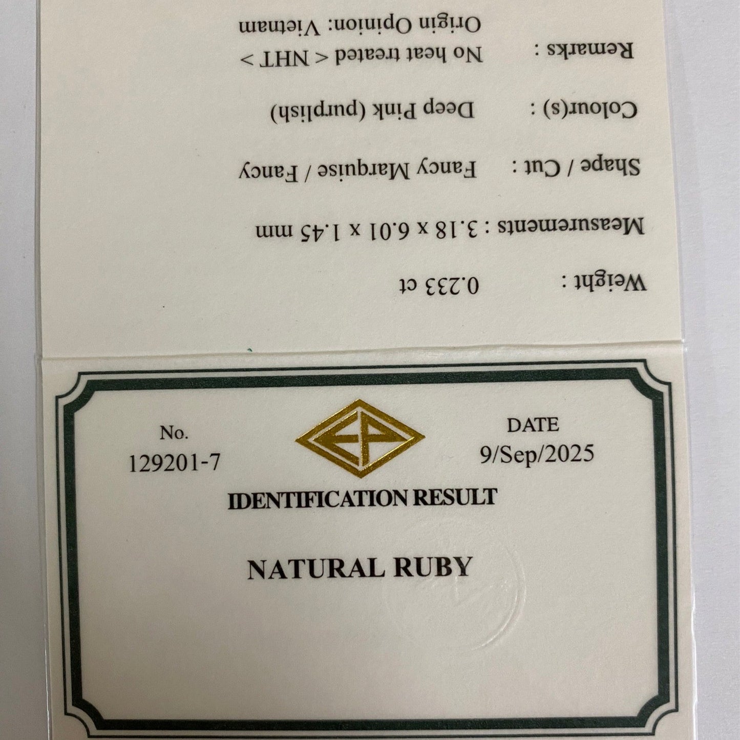 Un-Heat Ruby 0.233ct / Vietnam