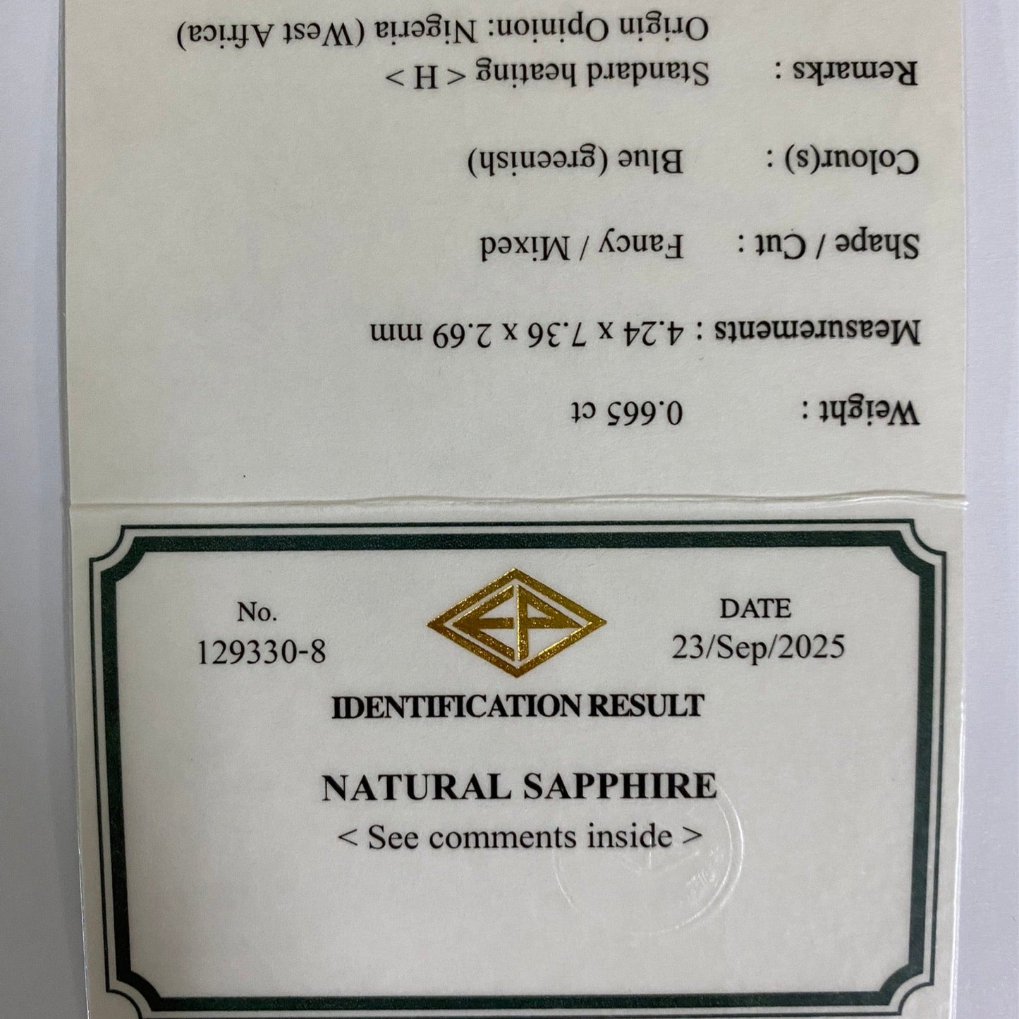 Greenish Blue Sapphire 0.665ct / Nigeria