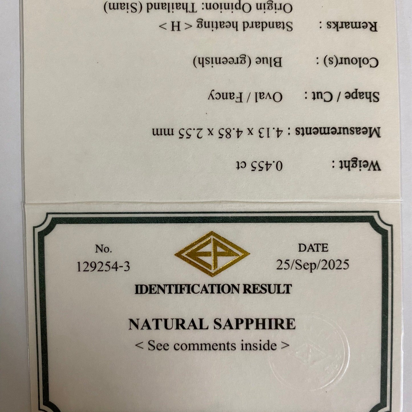 Greenish Blue Sapphire 0.455ct / Thailand