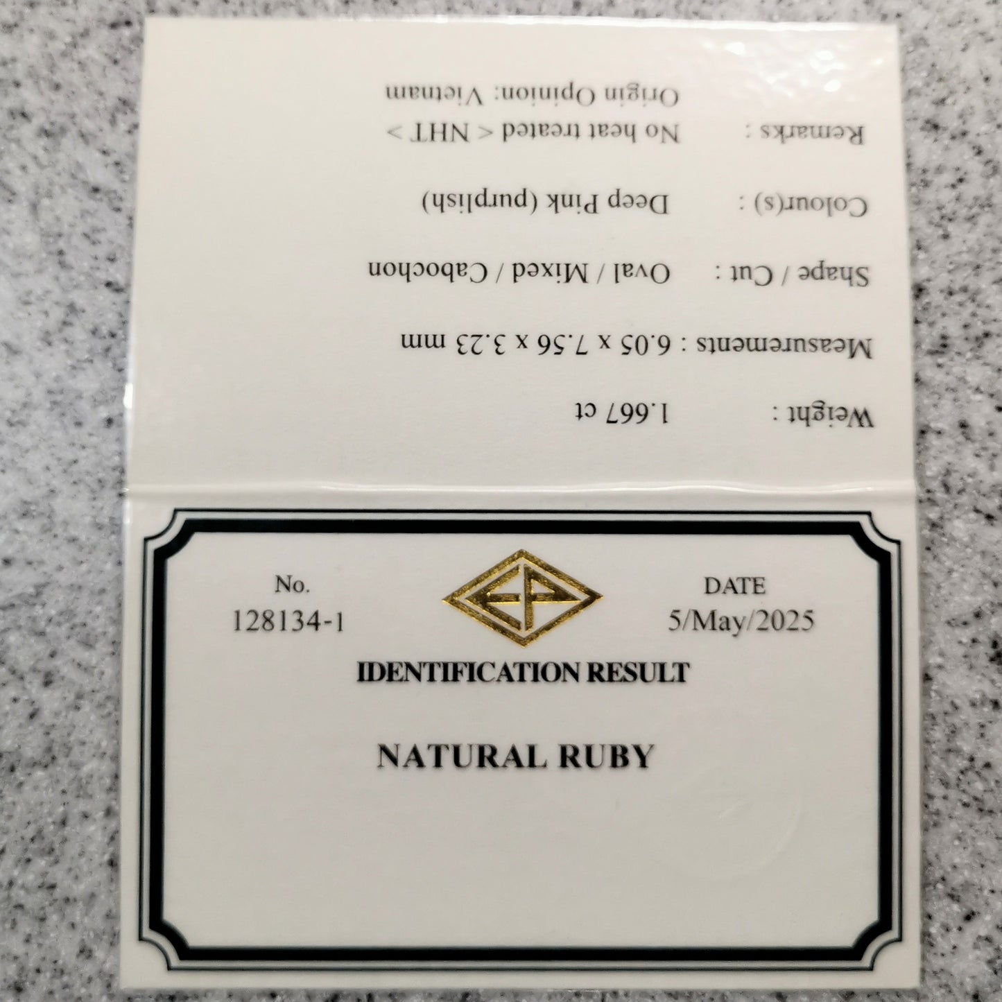 Un-Heat Ruby 1.667ct / Vietnam