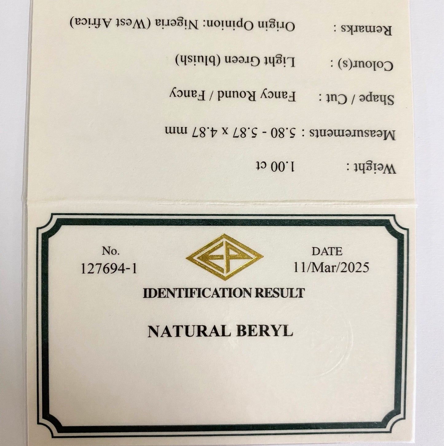 Green Beryl 1.00ct / Nigeria