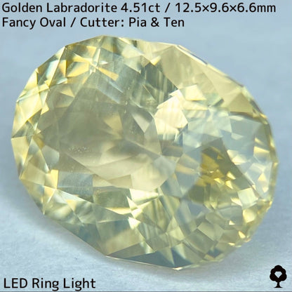 Golden Labradorite 4.51ct★A noble champagne gold with a tiger-like shredded Schiller created from rough stones★Comes with rough stones from the same lot