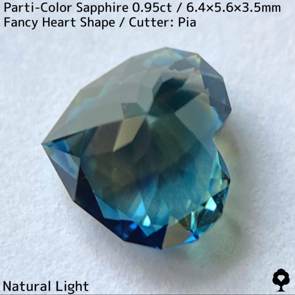 Parti-colored sapphire 0.95ct ★ A beautiful rare fancy heart with a colorful party feel ranging from yellow to purple-blue