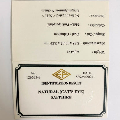 Un-Heat Cat's Eye Sapphire 4.374ct / Vietnam