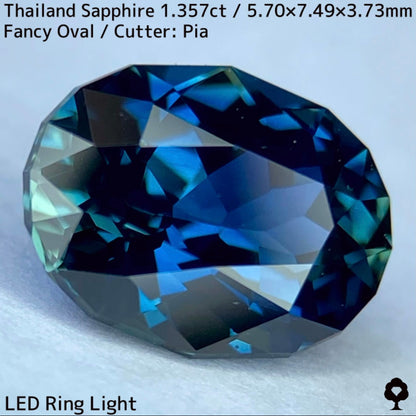 タイ産サファイア1.357ct★チャンタブリー仕入れのティールブルーとグリーンの混ざり合う美色結晶