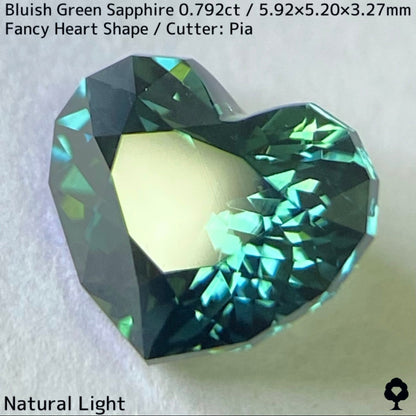 Bluish green sapphire 0.792ct ★ The deep bluish green and cute fancy heart shape are perfectly balanced