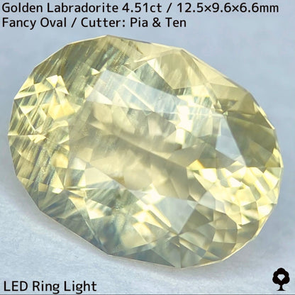 Golden Labradorite 4.51ct★A noble champagne gold with a tiger-like shredded Schiller created from rough stones★Comes with rough stones from the same lot