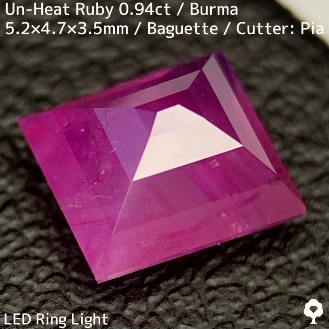 Burmese unheated ruby ​​0.944ct ★ Silky pink, cute, lean and sharp baguette