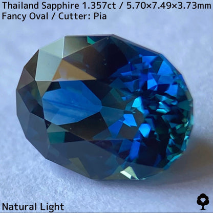 タイ産サファイア1.357ct★チャンタブリー仕入れのティールブルーとグリーンの混ざり合う美色結晶