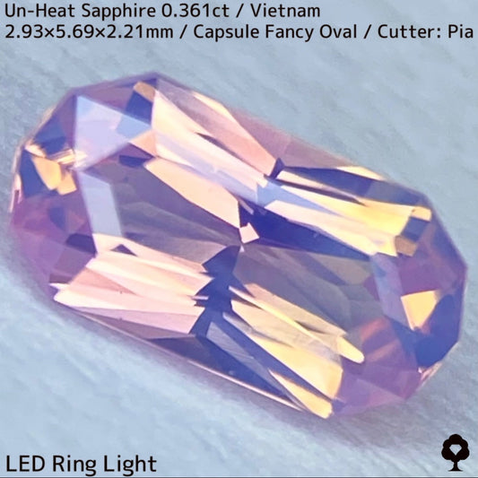 ベトナム産非加熱サファイア0.361ct★シルキーパープリッシュピンクとシルキーイエローのほんのりバイカラーが可愛い