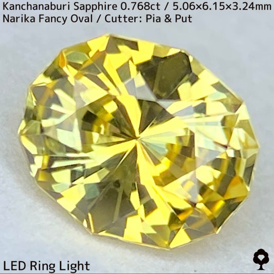 カンチャナブリー産サファイア0.768ct★グリニッシュも感じるライトゴールドの煌めき抜群ナリカーカット