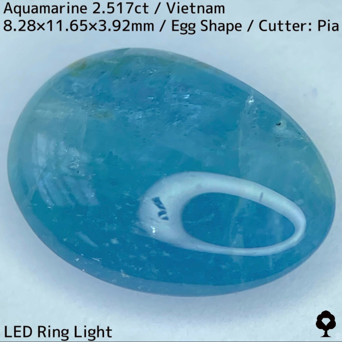 ベトナム産アクアマリン2.517ct★可愛い卵形カボションに仕上げた虹がチラつくグリニッシュブルー