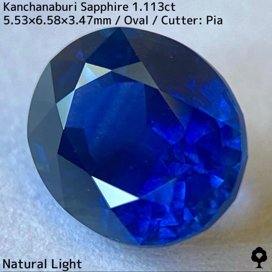 Kanchanaburi sapphire 1.113ct ★ A rare 1ct+ sapphire with a silky, slightly greenish blue color typical of Kanchanaburi