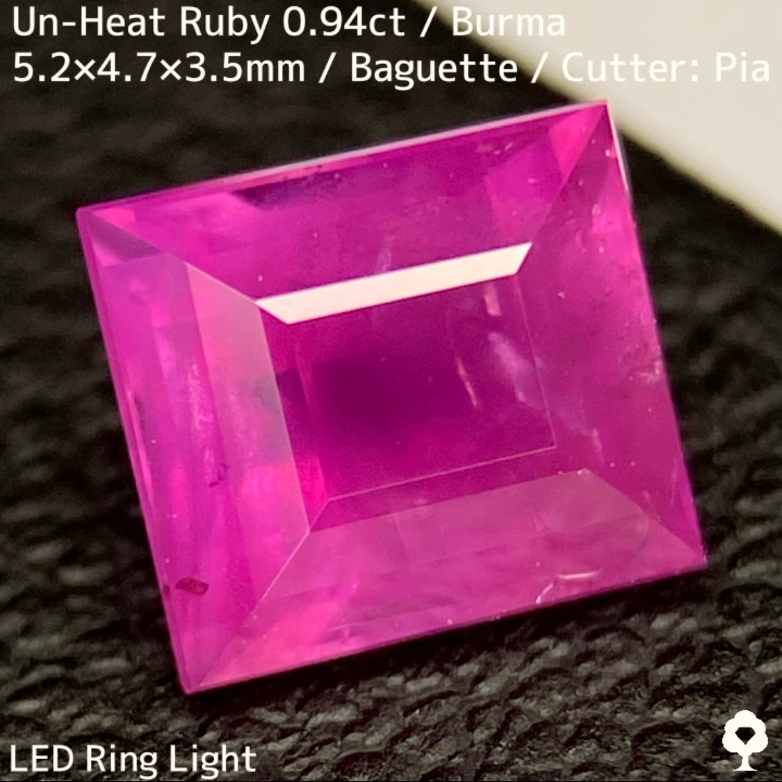 Burmese unheated ruby ​​0.944ct ★ Silky pink, cute, lean and sharp baguette