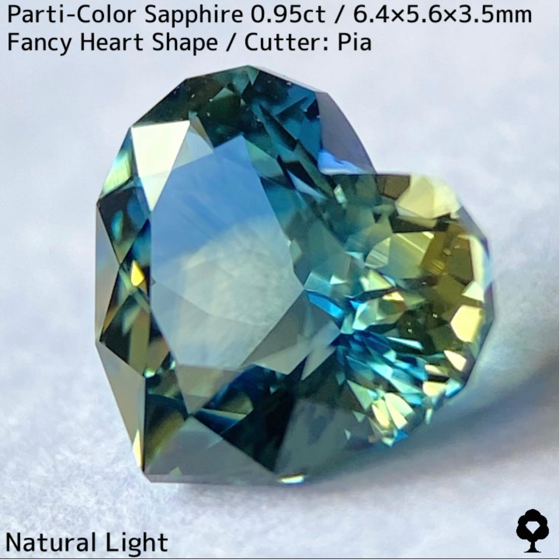 Parti-colored sapphire 0.95ct ★ A beautiful rare fancy heart with a colorful party feel ranging from yellow to purple-blue