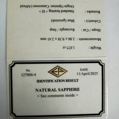 Greenish Blue Sapphire 1.075ct / Cameroon
