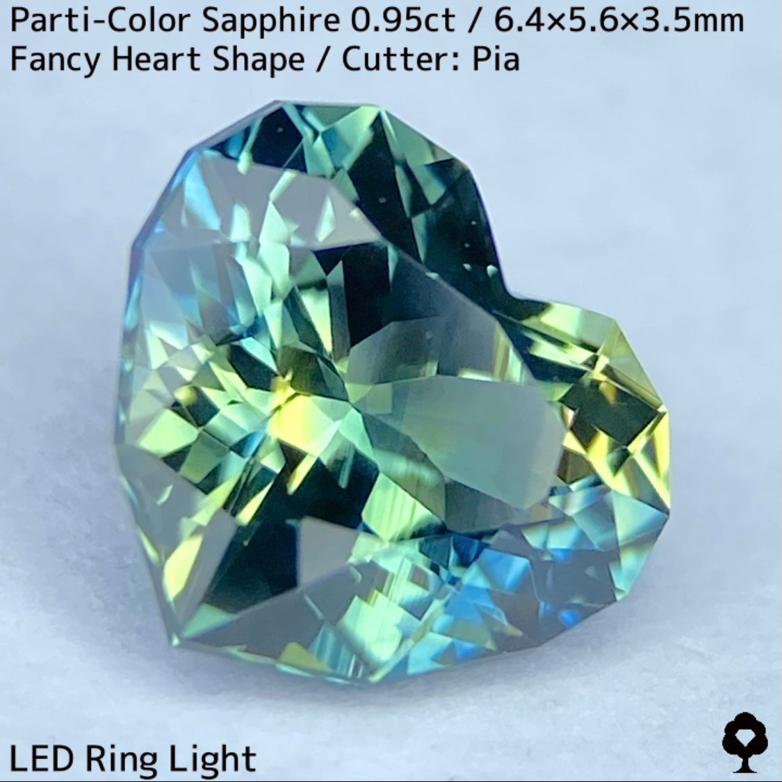 Parti-colored sapphire 0.95ct ★ A beautiful rare fancy heart with a colorful party feel ranging from yellow to purple-blue