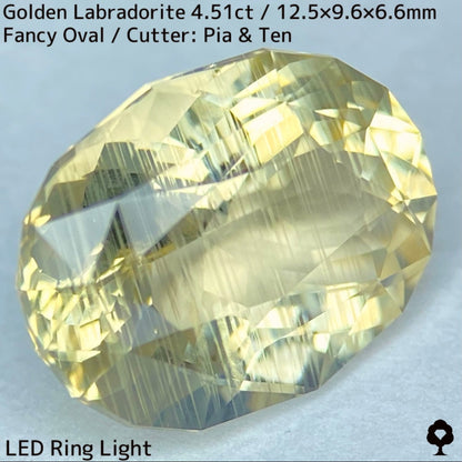 Golden Labradorite 4.51ct★A noble champagne gold with a tiger-like shredded Schiller created from rough stones★Comes with rough stones from the same lot