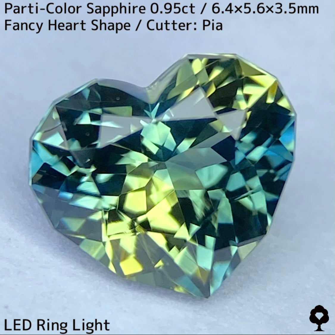 Parti-colored sapphire 0.95ct ★ A beautiful rare fancy heart with a colorful party feel ranging from yellow to purple-blue