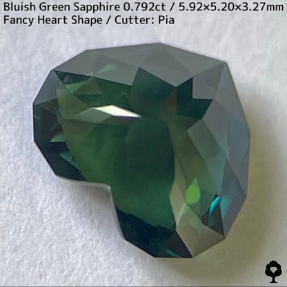 Bluish green sapphire 0.792ct ★ The deep bluish green and cute fancy heart shape are perfectly balanced