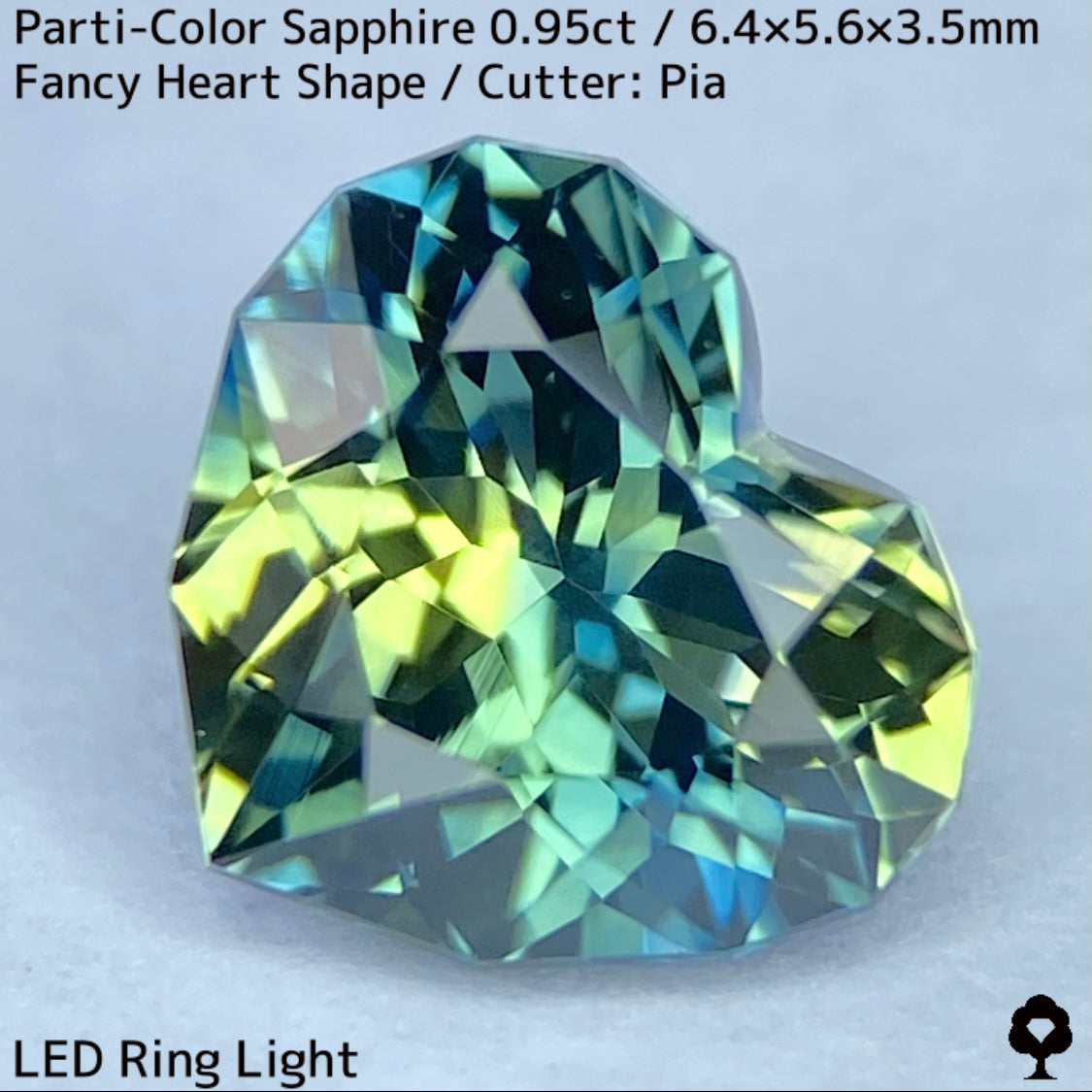 Parti-colored sapphire 0.95ct ★ A beautiful rare fancy heart with a colorful party feel ranging from yellow to purple-blue