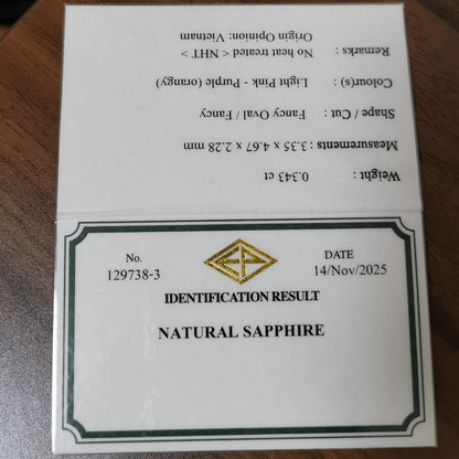 【Trial】“Light Silky Pink” Un-Heat Sapphire 0.343ct / Vietnam