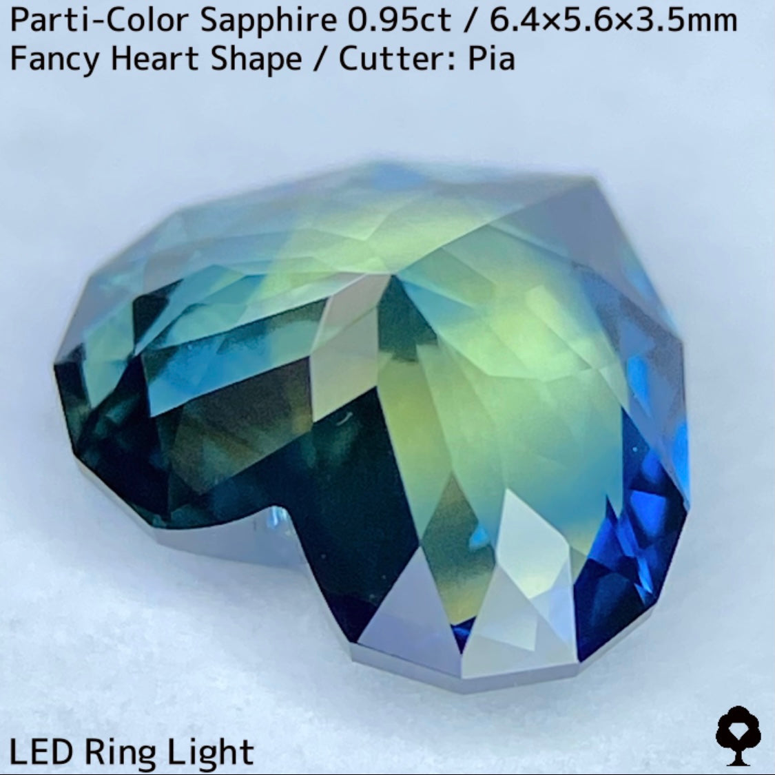 Parti-colored sapphire 0.95ct ★ A beautiful rare fancy heart with a colorful party feel ranging from yellow to purple-blue