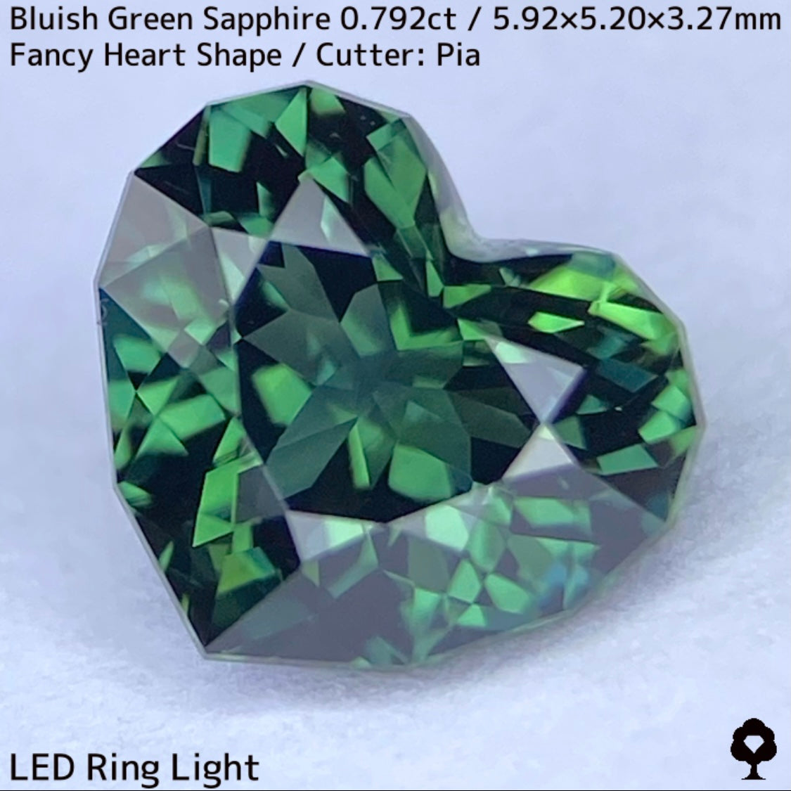 Bluish green sapphire 0.792ct ★ The deep bluish green and cute fancy heart shape are perfectly balanced