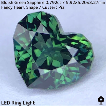 Bluish green sapphire 0.792ct ★ The deep bluish green and cute fancy heart shape are perfectly balanced