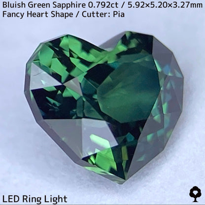 Bluish green sapphire 0.792ct ★ The deep bluish green and cute fancy heart shape are perfectly balanced