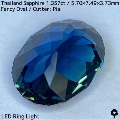 タイ産サファイア1.357ct★チャンタブリー仕入れのティールブルーとグリーンの混ざり合う美色結晶