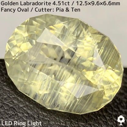 Golden Labradorite 4.51ct★A noble champagne gold with a tiger-like shredded Schiller created from rough stones★Comes with rough stones from the same lot