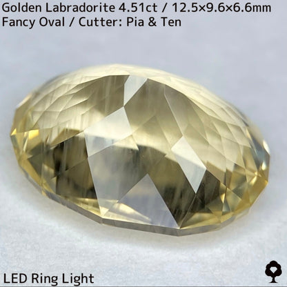 Golden Labradorite 4.51ct★A noble champagne gold with a tiger-like shredded Schiller created from rough stones★Comes with rough stones from the same lot