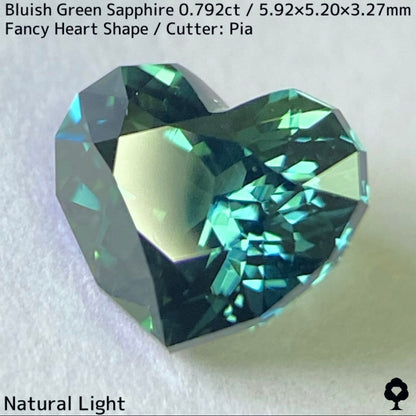 Bluish green sapphire 0.792ct ★ The deep bluish green and cute fancy heart shape are perfectly balanced