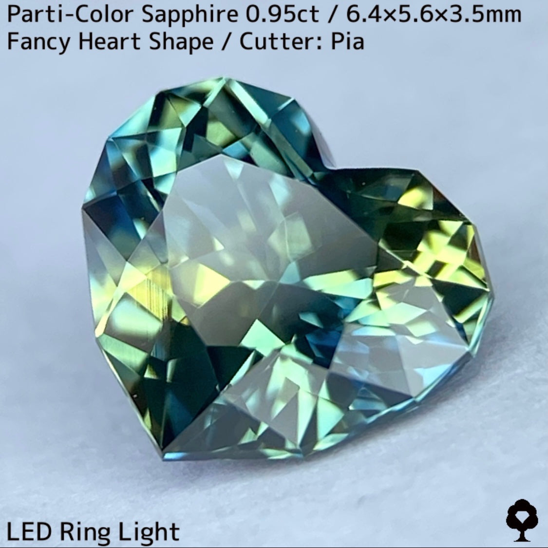 Parti-colored sapphire 0.95ct ★ A beautiful rare fancy heart with a colorful party feel ranging from yellow to purple-blue