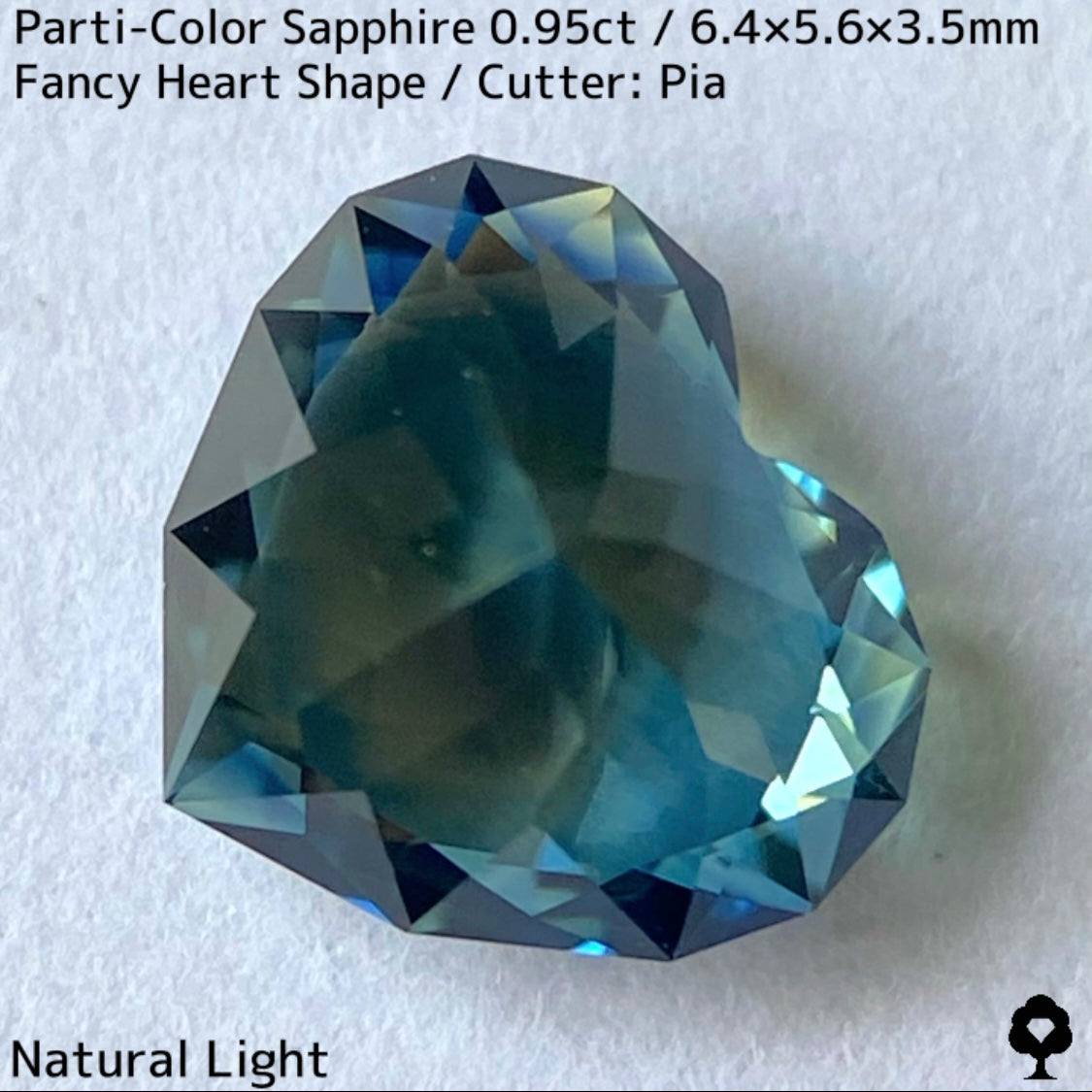 Parti-colored sapphire 0.95ct ★ A beautiful rare fancy heart with a colorful party feel ranging from yellow to purple-blue