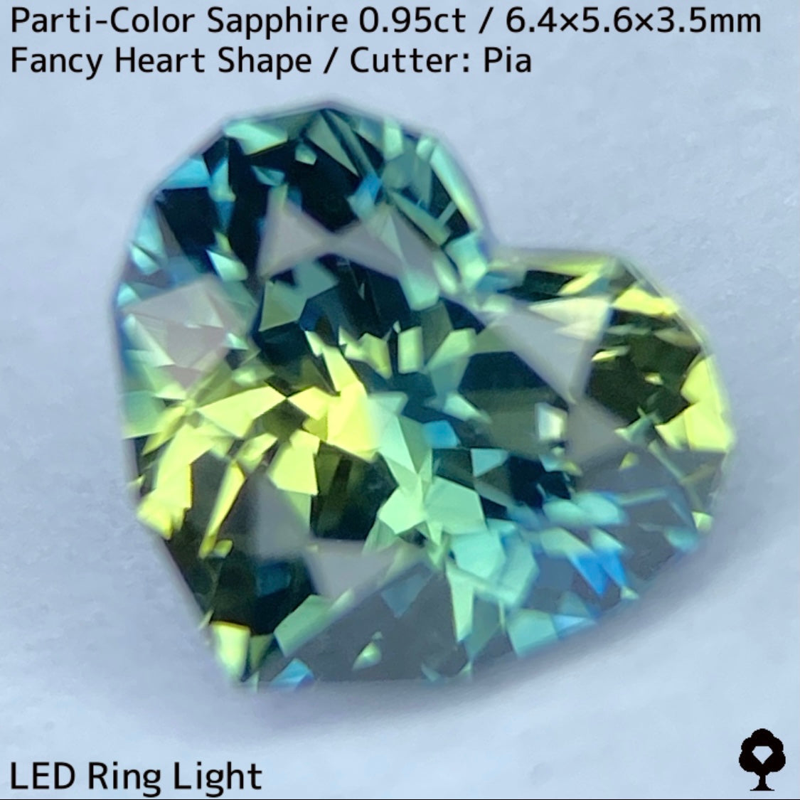 Parti-colored sapphire 0.95ct ★ A beautiful rare fancy heart with a colorful party feel ranging from yellow to purple-blue