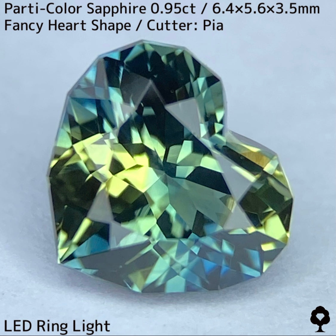 Parti-colored sapphire 0.95ct ★ A beautiful rare fancy heart with a colorful party feel ranging from yellow to purple-blue