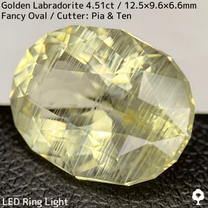 Golden Labradorite 4.51ct★A noble champagne gold with a tiger-like shredded Schiller created from rough stones★Comes with rough stones from the same lot