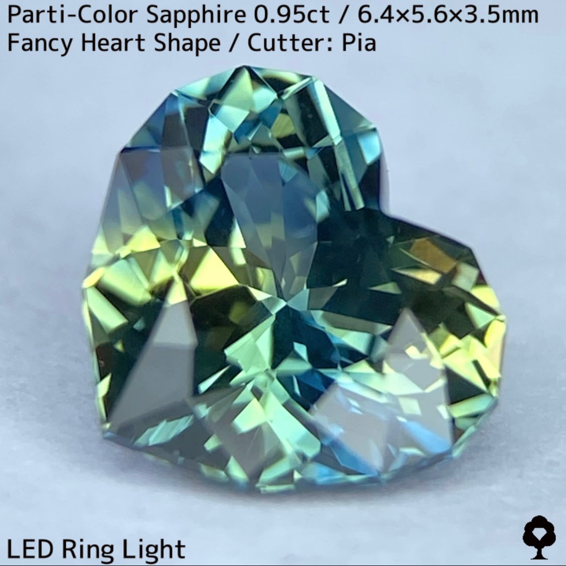 Parti-colored sapphire 0.95ct ★ A beautiful rare fancy heart with a colorful party feel ranging from yellow to purple-blue