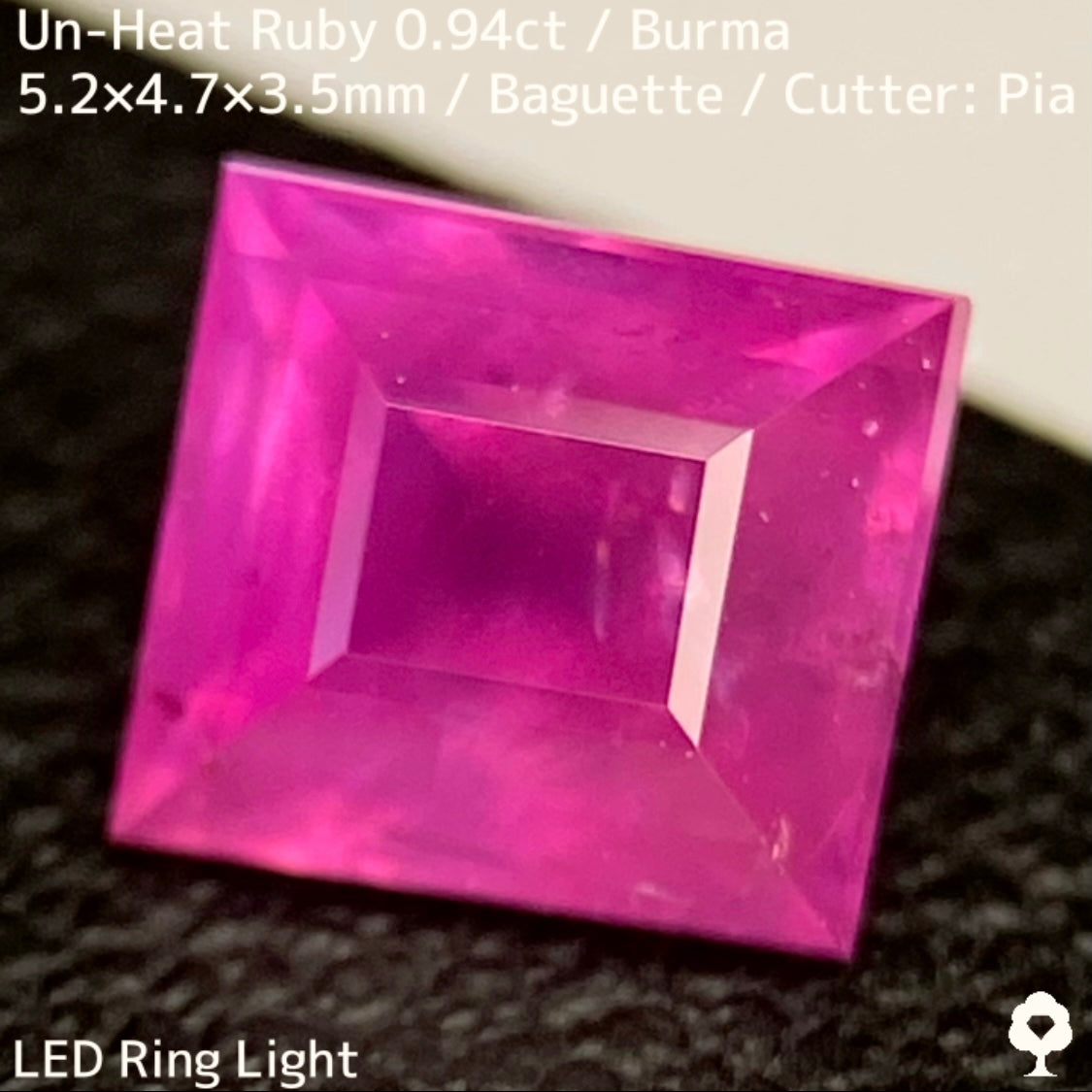 Burmese unheated ruby ​​0.944ct ★ Silky pink, cute, lean and sharp baguette