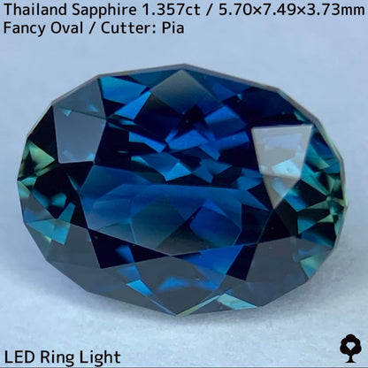 タイ産サファイア1.357ct★チャンタブリー仕入れのティールブルーとグリーンの混ざり合う美色結晶