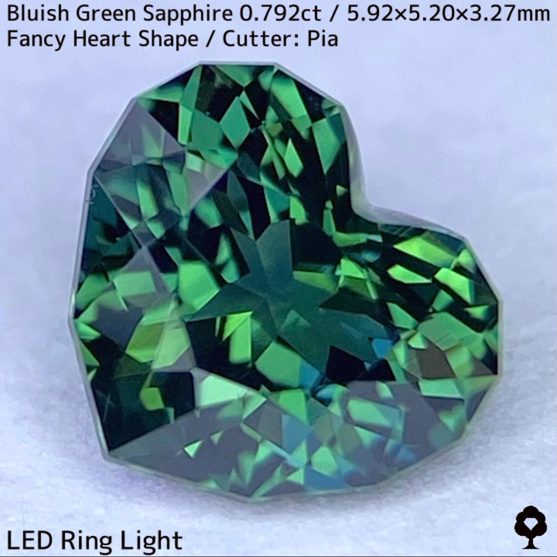 Bluish green sapphire 0.792ct ★ The deep bluish green and cute fancy heart shape are perfectly balanced