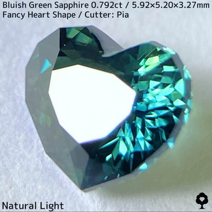 Bluish green sapphire 0.792ct ★ The deep bluish green and cute fancy heart shape are perfectly balanced