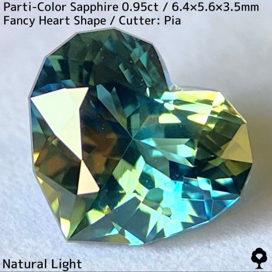 Parti-colored sapphire 0.95ct ★ A beautiful rare fancy heart with a colorful party feel ranging from yellow to purple-blue